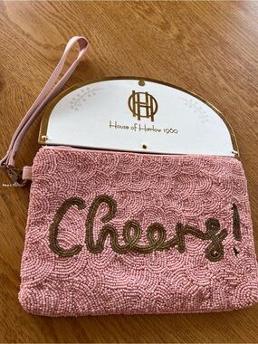 Cheers! Pink Beaded Wristlet Clutch Purse or makeup bag.